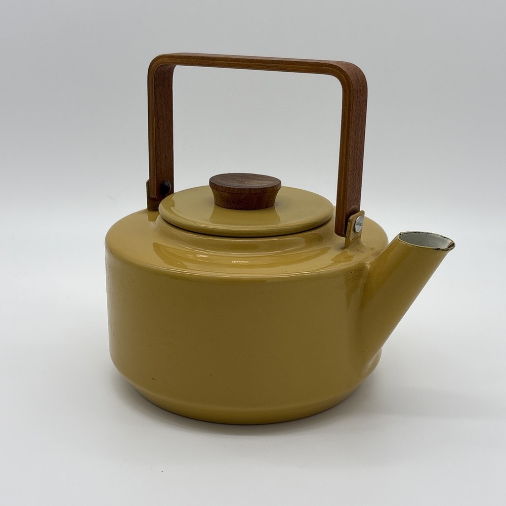 Vintage Yellow Copco Enamel Tea Kettle 117 Michael Lax Square Handle As Is Disp